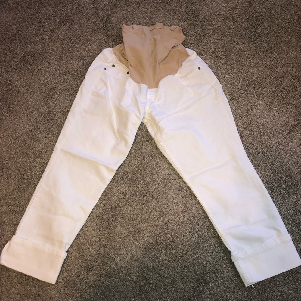 Indigo Blue | White Maternity Capri Pants  | Large